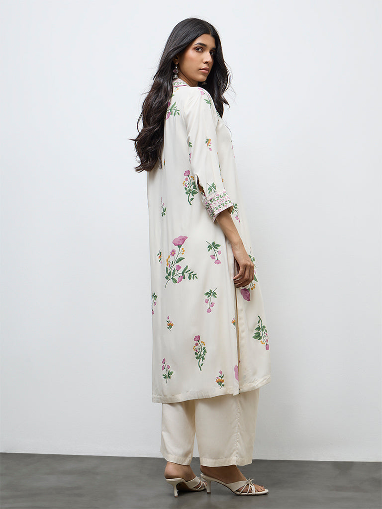 Utsa Off-White Floral Printed A-Line Kurta