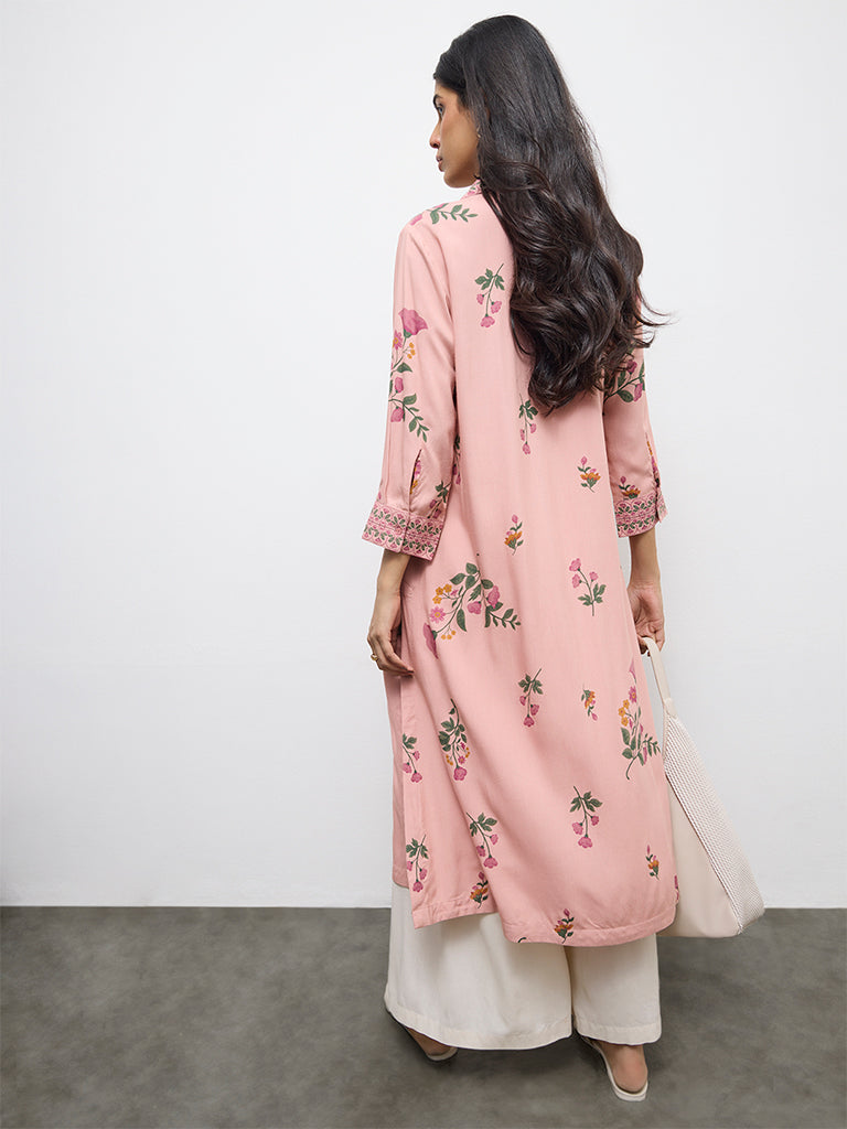 Utsa Dusty Pink Floral Design A-Line Kurta