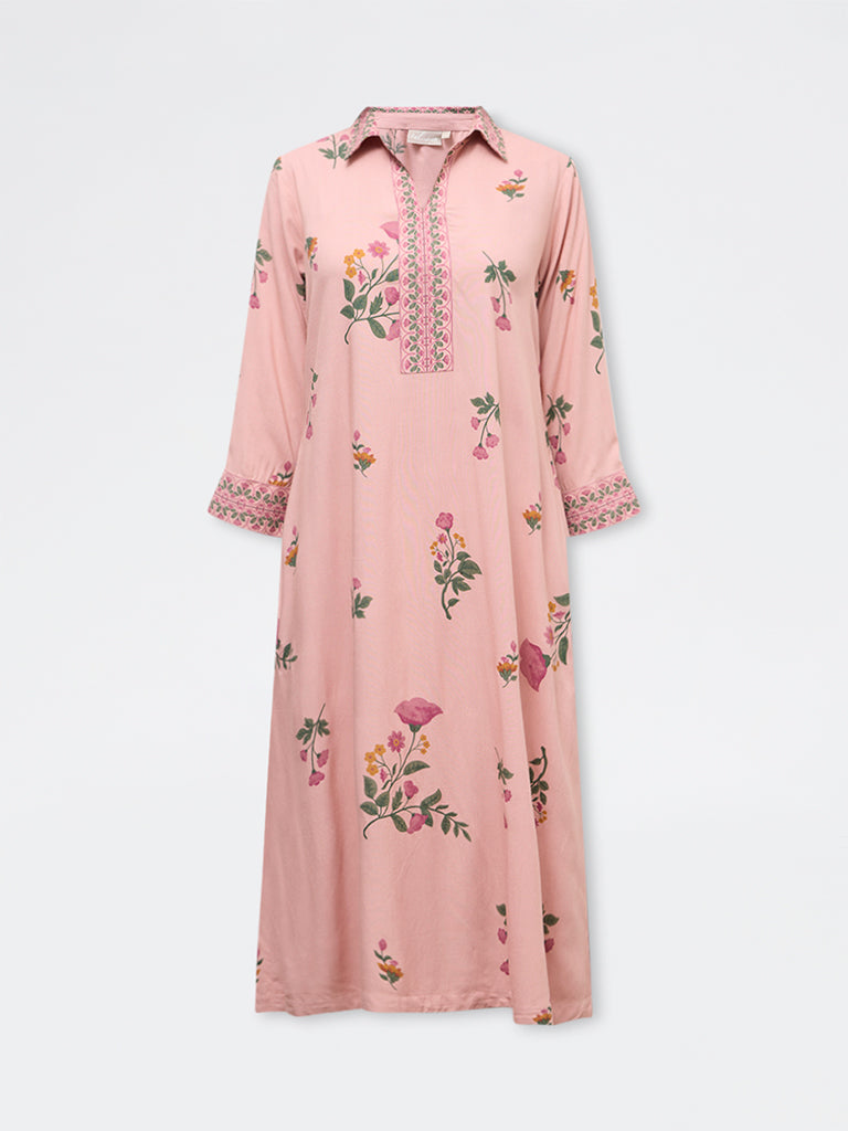 Utsa Dusty Pink Floral Design A-Line Kurta