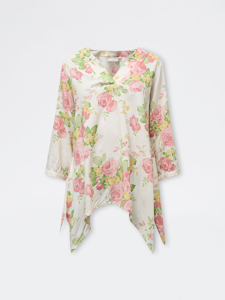 Utsa Cream Botanical Design Tunic
