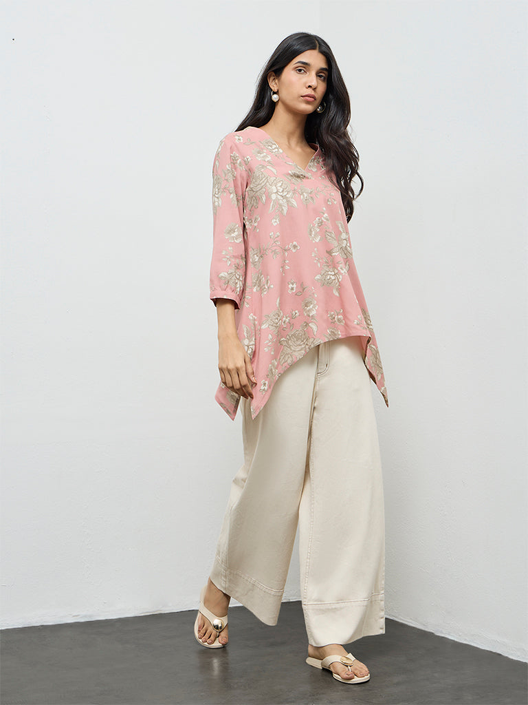 Utsa Dusty Pink Botanical Design Tunic