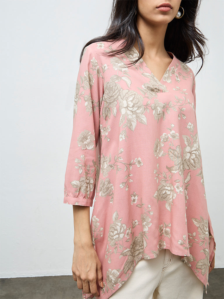 Utsa Dusty Pink Botanical Design Tunic