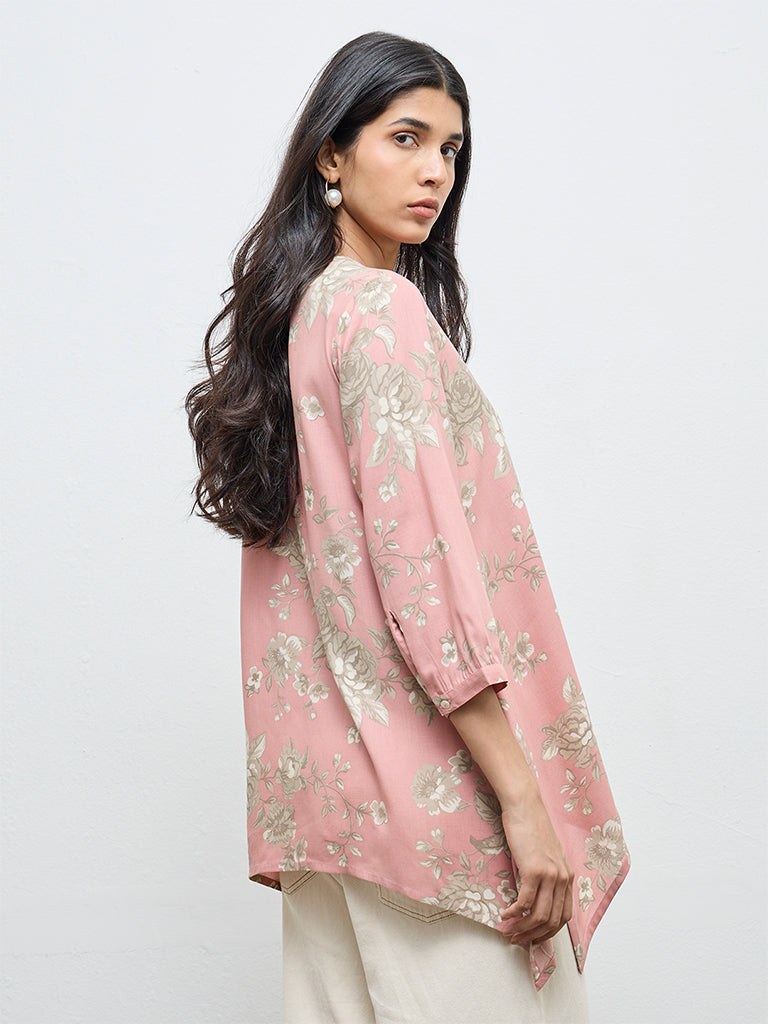 Utsa Dusty Pink Botanical Design Tunic