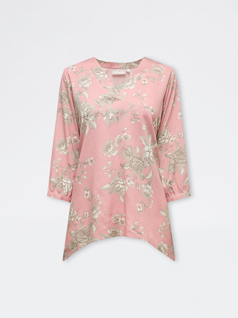 Utsa Dusty Pink Botanical Design Tunic