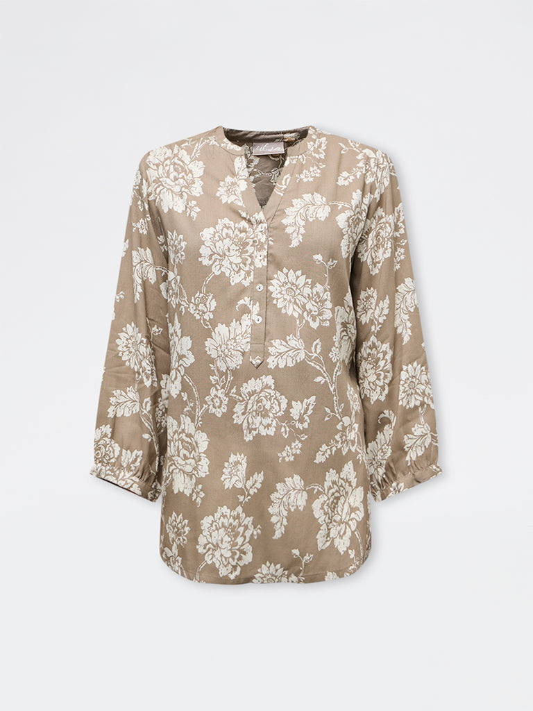 Utsa Taupe Floral Design Tunic