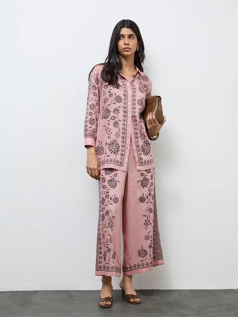 Utsa Dusty Pink Floral Printed Palazzos