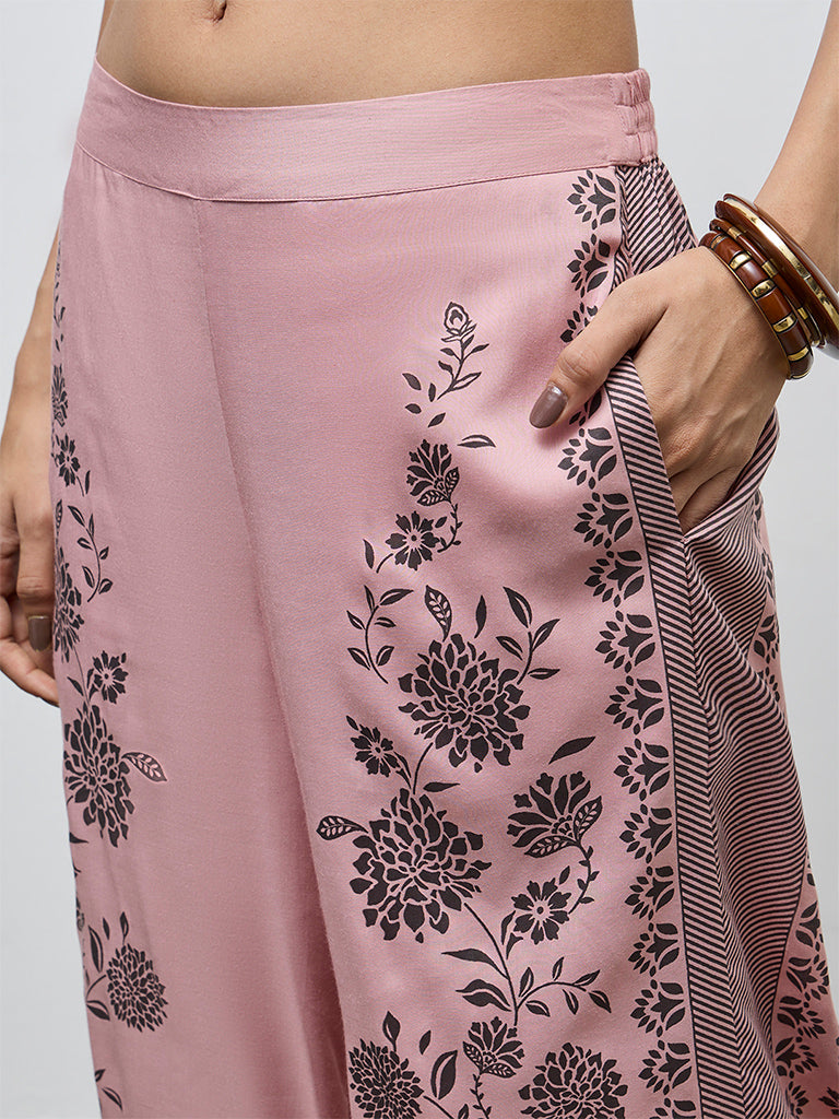 Utsa Dusty Pink Floral Printed Palazzos