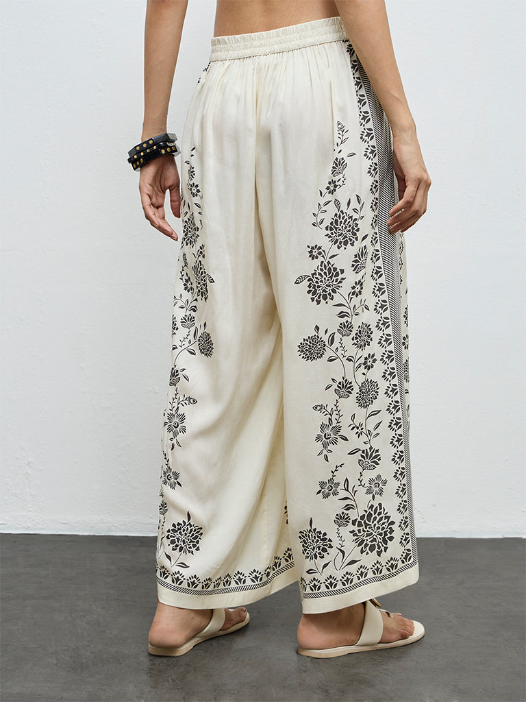Utsa Off-White Foliage Printed Palazzos