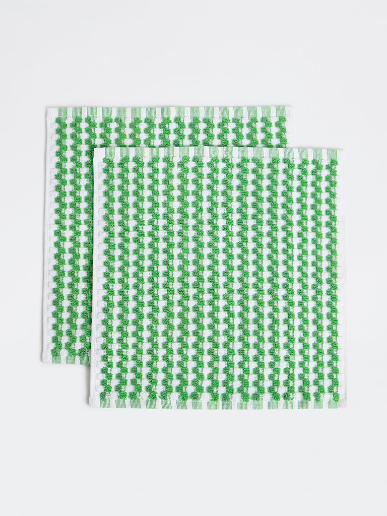 Westside Home Green Popcorn Textured Face Towel (Set of 2)