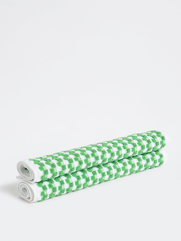 Westside Home Green Popcorn Textured Face Towel (Set of 2)