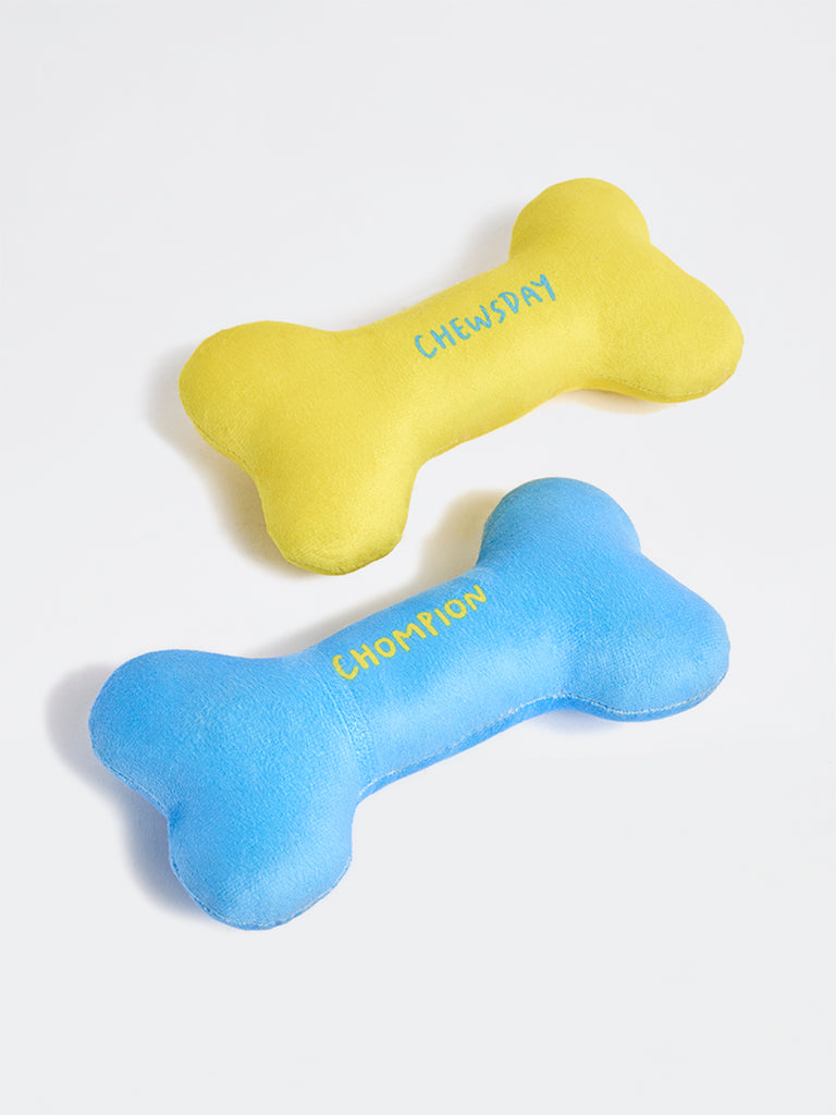 Westside Home Blue And Yellow Bone-Shaped Plush Pet Toys (Set of 2)