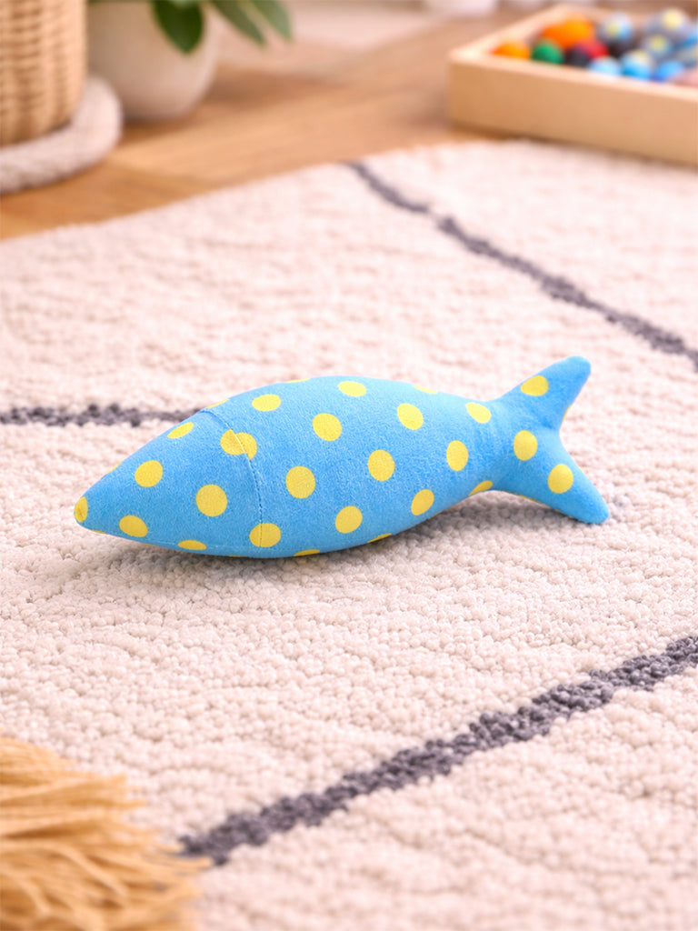 Westside Home Blue Polka-Dot Fish-Shaped Plush Pet Toy