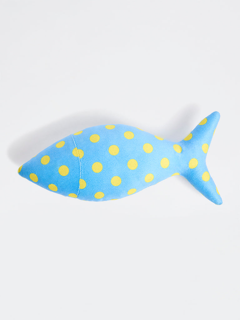 Westside Home Blue Polka-Dot Fish-Shaped Plush Pet Toy