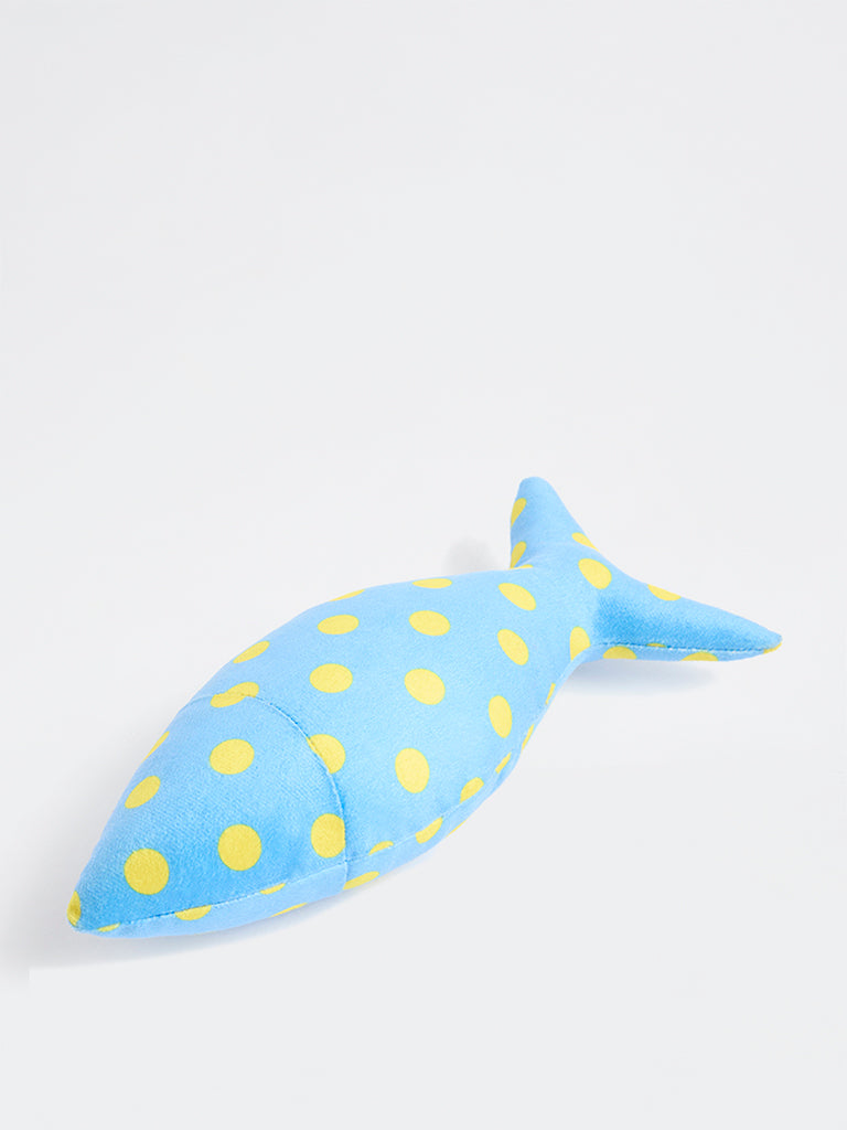 Westside Home Blue Polka-Dot Fish-Shaped Plush Pet Toy