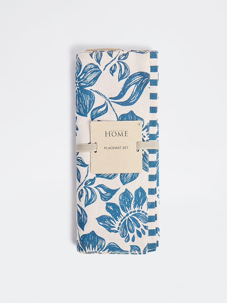Westside Home Blue Floral Printed Placemats (Set of 4)