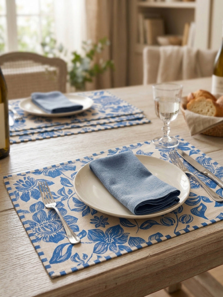 Westside Home Blue Floral Printed Placemats (Set of 4)