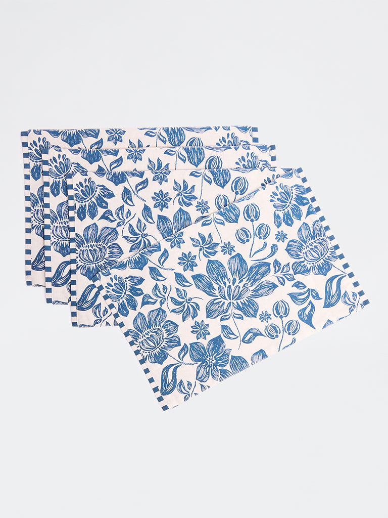 Westside Home Blue Floral Printed Placemats (Set of 4)