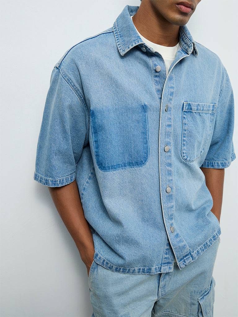 Nuon Blue Relaxed-Fit Denim Shirt