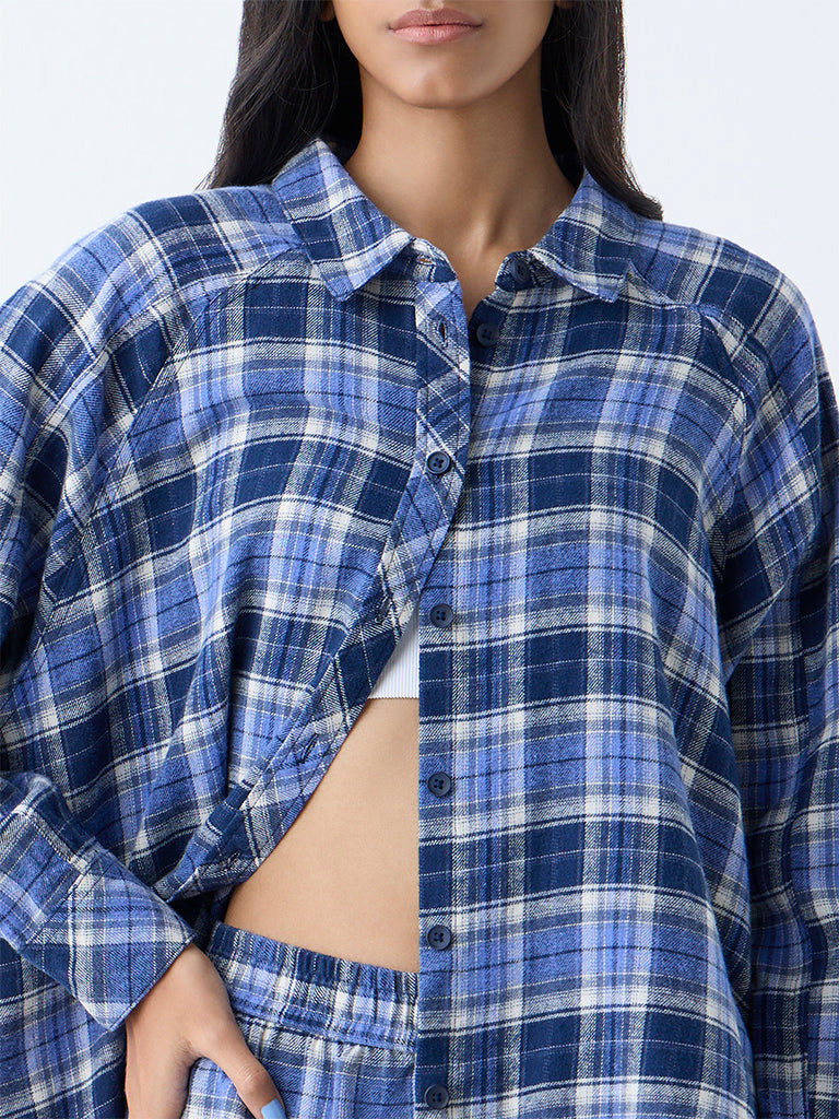 Superstar Blue Checks Design Oversized Cotton Shirt