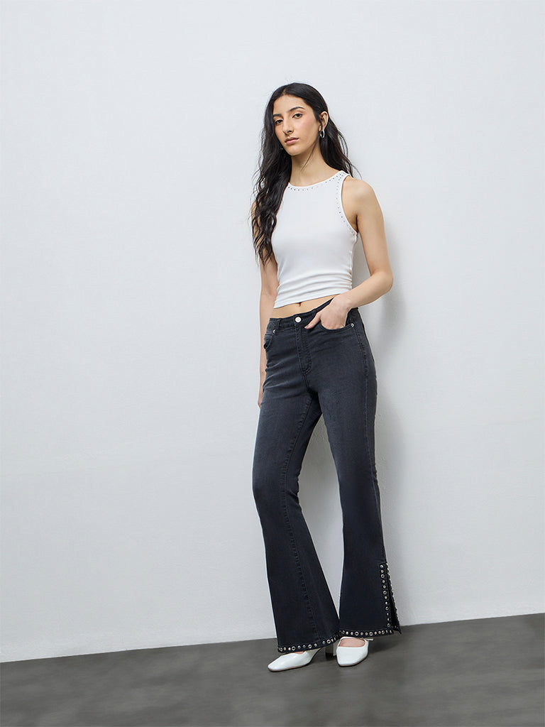 Nuon White Stud-Detailed Tank Top