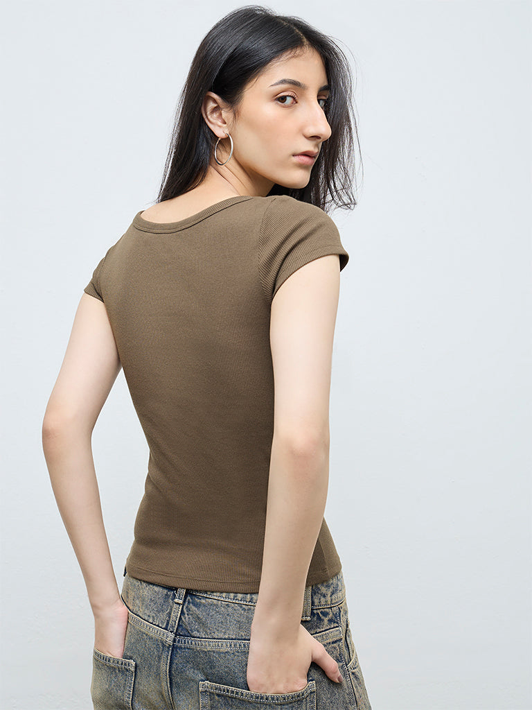 Nuon Olive Textured Cotton-Blend T-Shirt