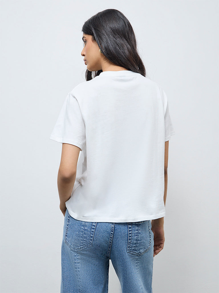 LOV Off-White Floral-Detailed Cotton T-Shirt