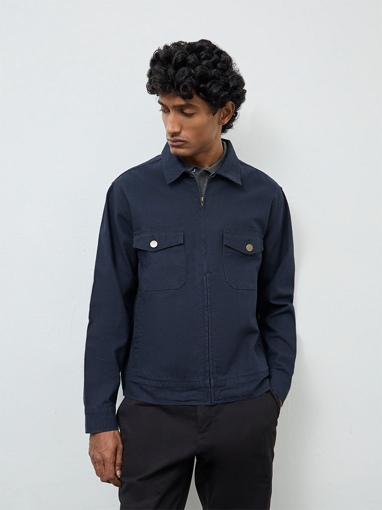 WES Casuals Navy Relaxed-Fit Cotton Jacket