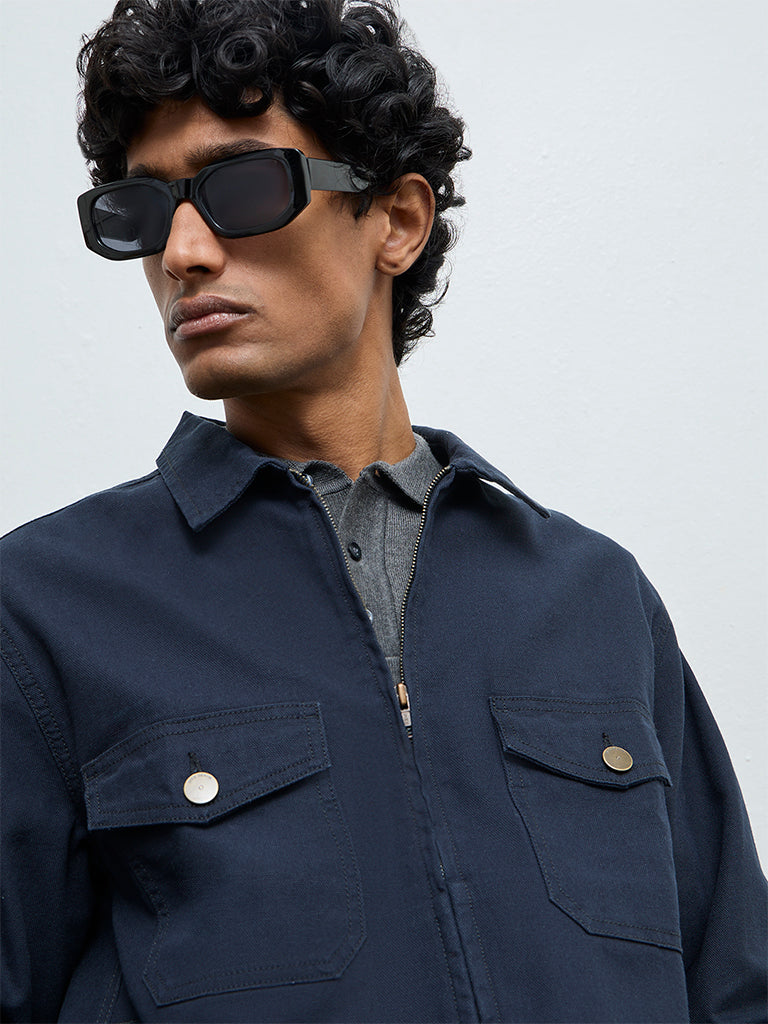 WES Casuals Navy Relaxed-Fit Cotton Jacket