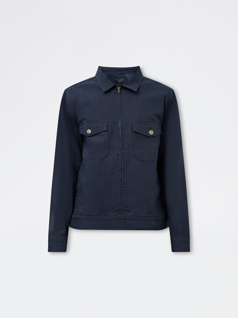 WES Casuals Navy Relaxed-Fit Cotton Jacket