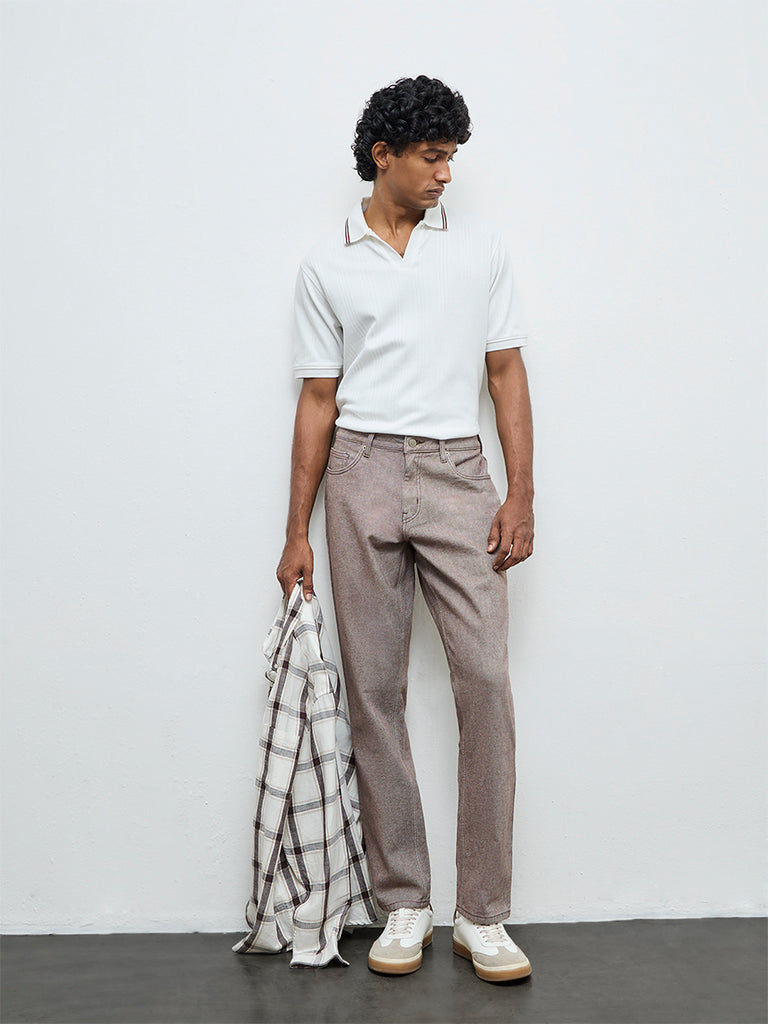 WES Casuals Brown Relaxed-Fit Mid-Rise Jeans