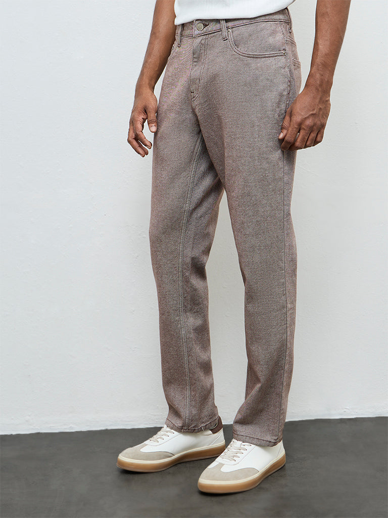 WES Casuals Brown Relaxed-Fit Mid-Rise Jeans