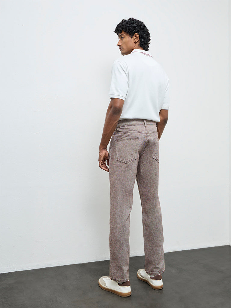 WES Casuals Brown Relaxed-Fit Mid-Rise Jeans