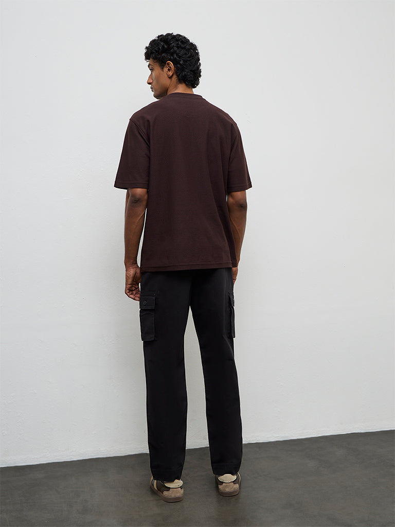 WES Casuals Black Solid Relaxed-Fit Mid-Rise Cotton Cargo Pants
