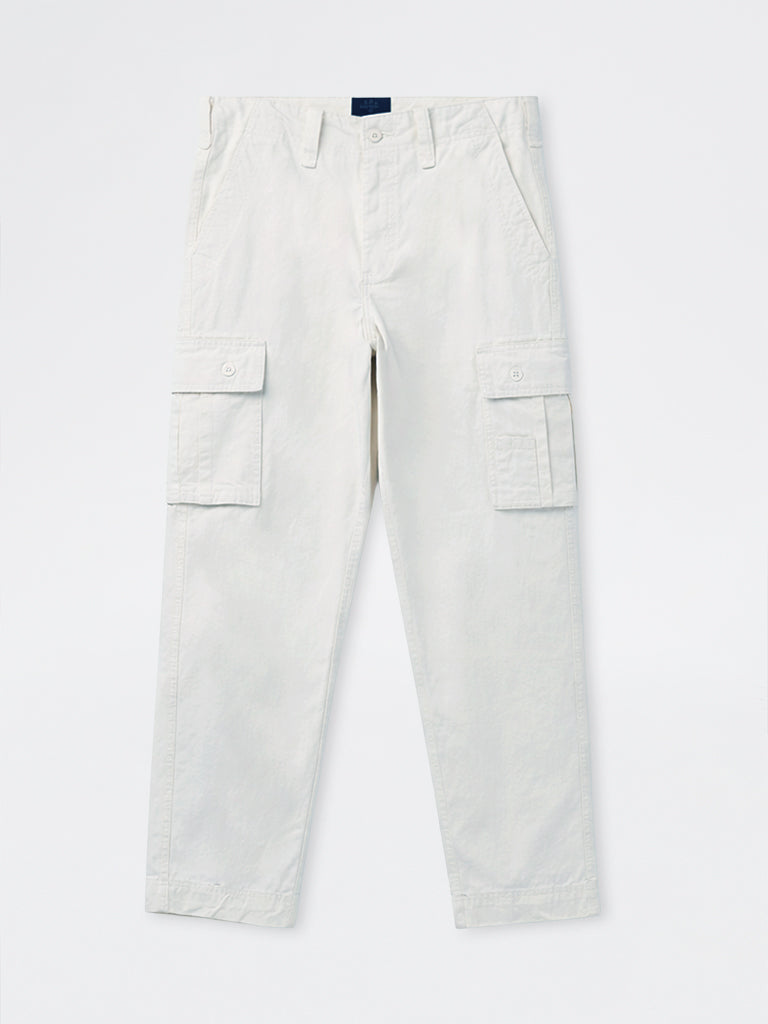 WES Casuals Off-White Relaxed-Fit Mid-Rise Cotton Cargo Pants