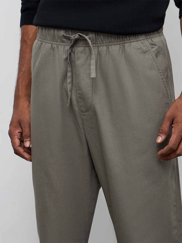 WES Casuals Olive Relaxed-Fit Mid-Rise Cotton-Blend Chinos