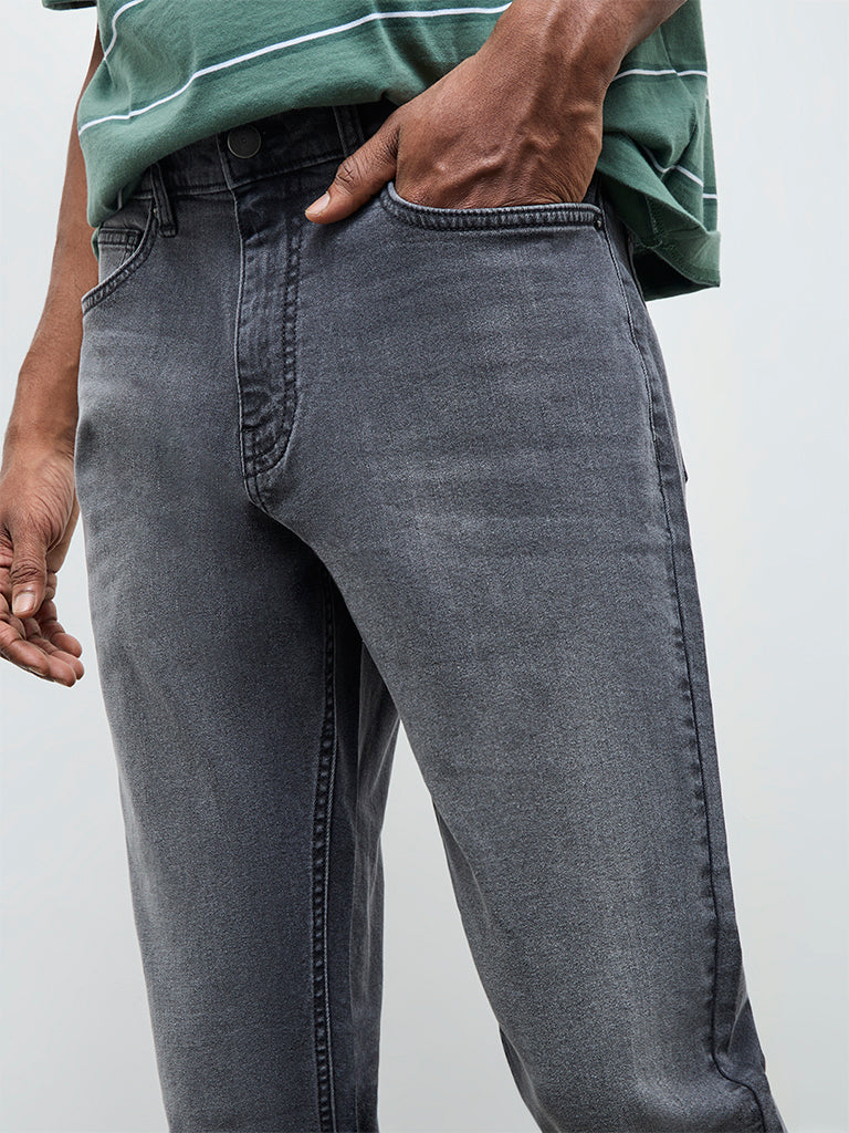 WES Casuals Charcoal Relaxed-Fit Mid-Rise Jeans