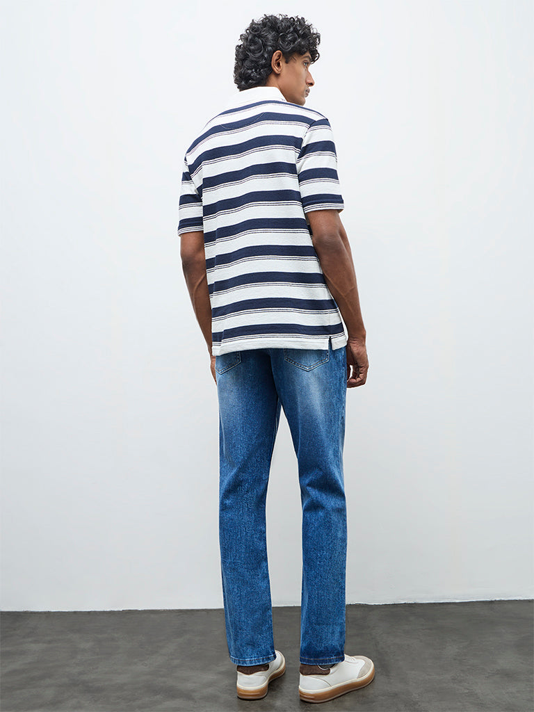 WES Casuals Dark Blue Relaxed-Fit Mid-Rise Jeans
