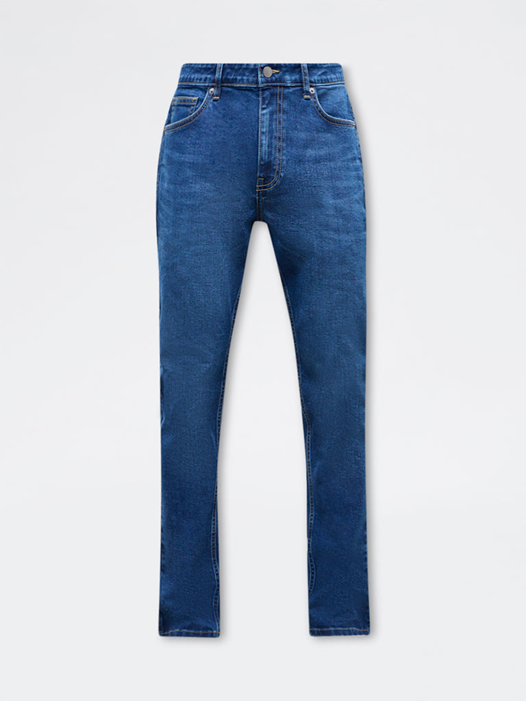 WES Casuals Blue Relaxed-Fit Mid-Rise Jeans