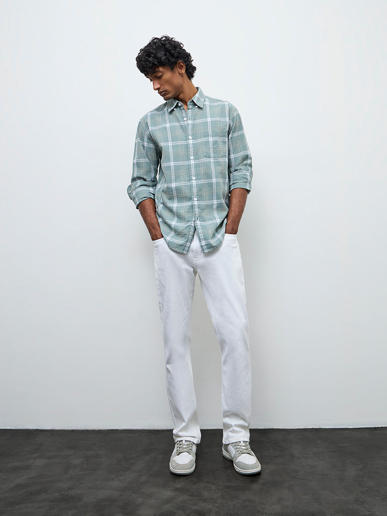WES Casuals Sage Check Relaxed Fit Cotton Shirt