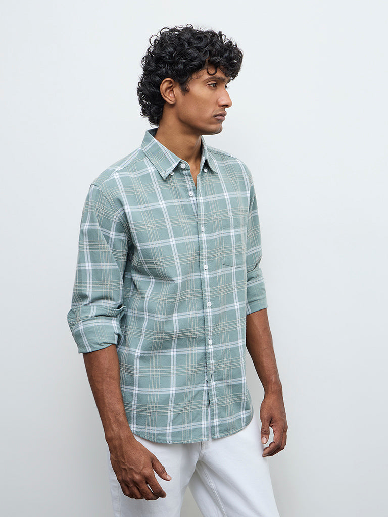 WES Casuals Sage Check Relaxed Fit Cotton Shirt