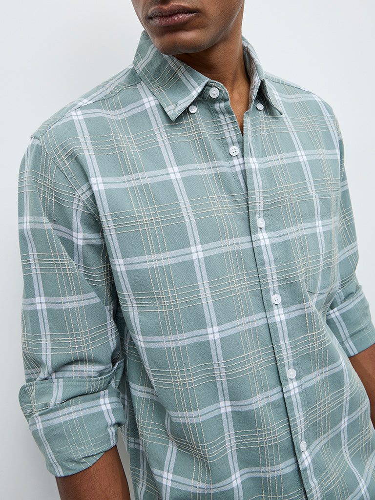 WES Casuals Sage Check Relaxed Fit Cotton Shirt