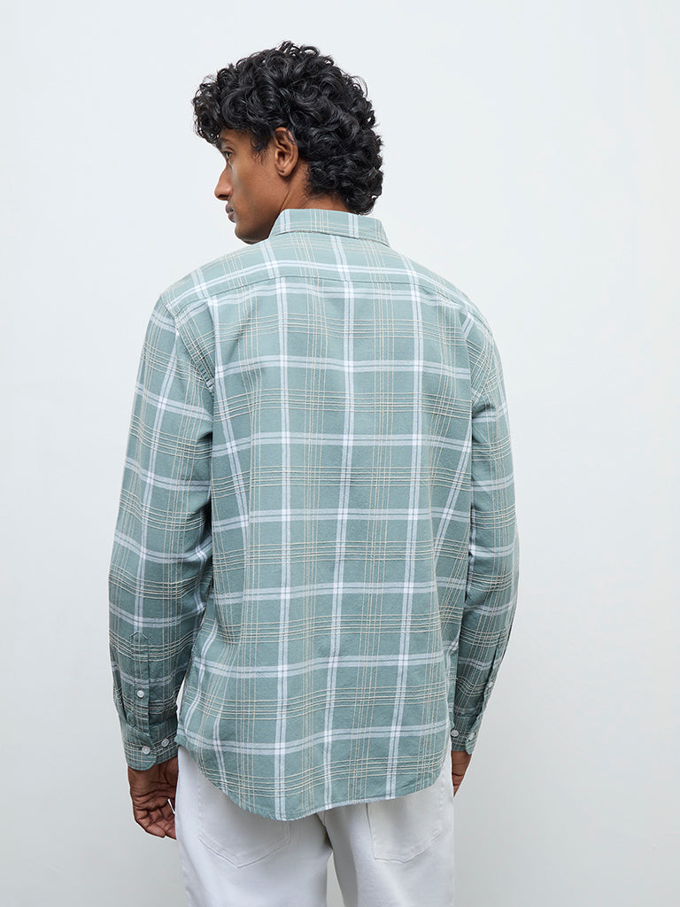 WES Casuals Sage Check Relaxed Fit Cotton Shirt