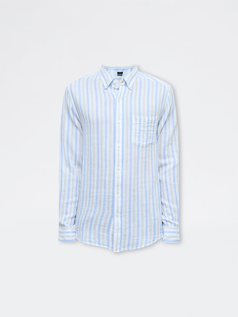 WES Casuals Blue Striped Relaxed-Fit Cotton Shirt