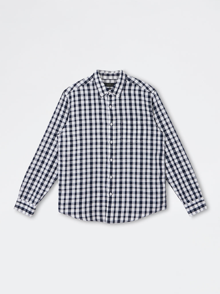 WES Casuals Black Check Relaxed Fit Cotton-Blend Shirt