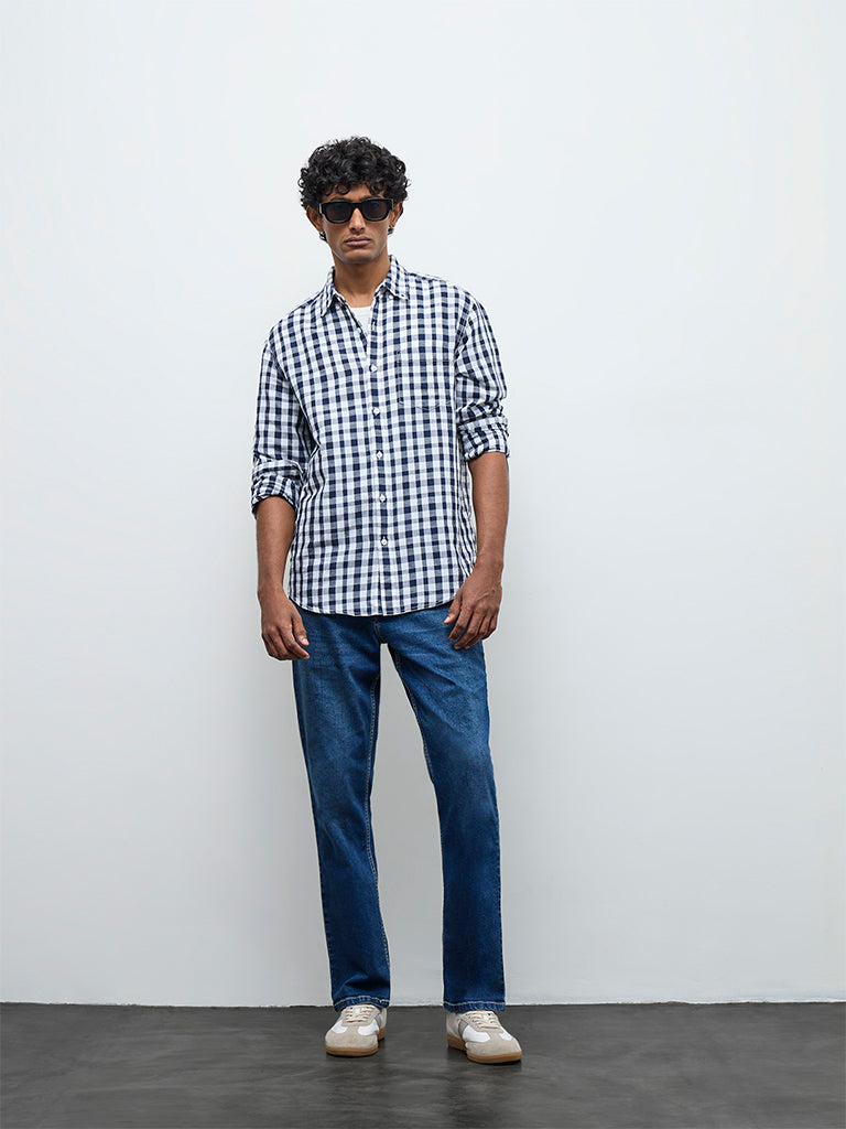 WES Casuals Black Check Relaxed Fit Cotton-Blend Shirt