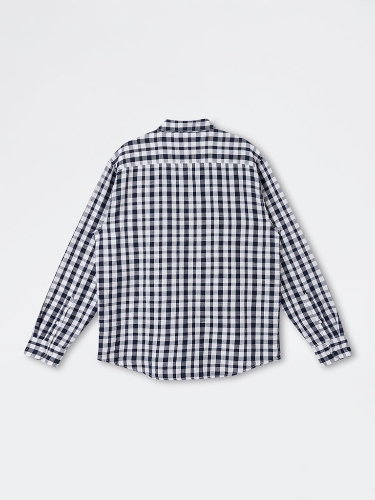 WES Casuals Black Check Relaxed Fit Cotton-Blend Shirt