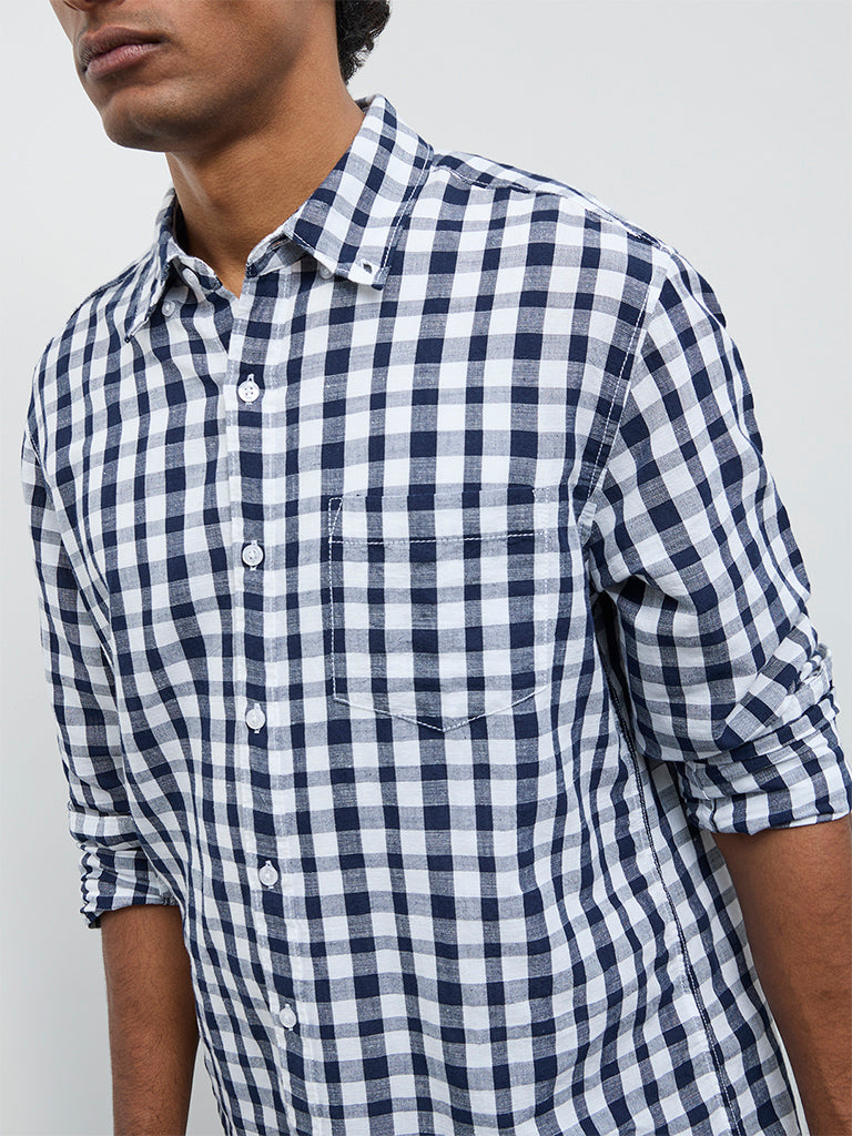 WES Casuals Black Check Relaxed Fit Cotton-Blend Shirt