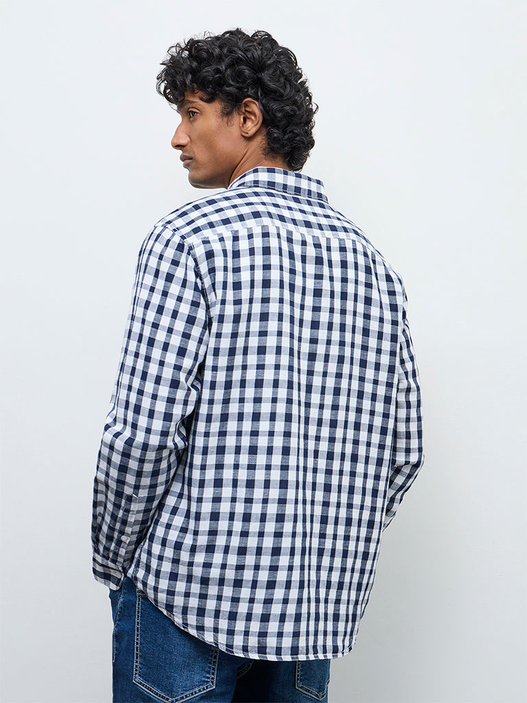 WES Casuals Black Check Relaxed Fit Cotton-Blend Shirt