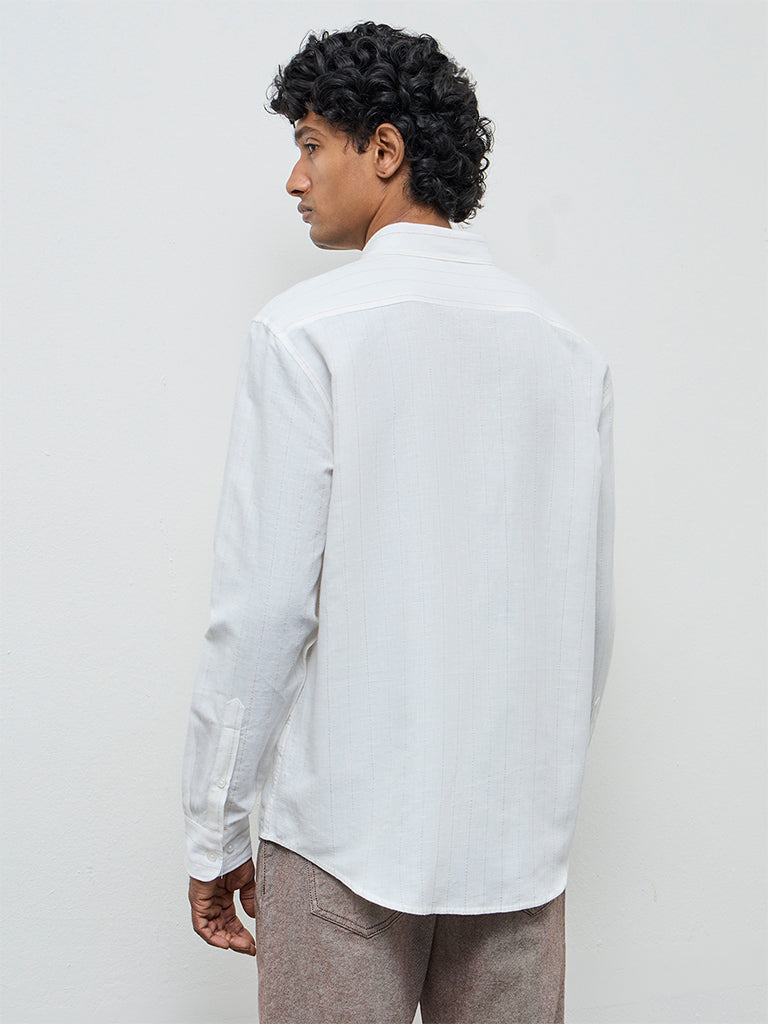 WES Casuals Off-White Striped Relaxed-Fit Cotton-Blend Shirt