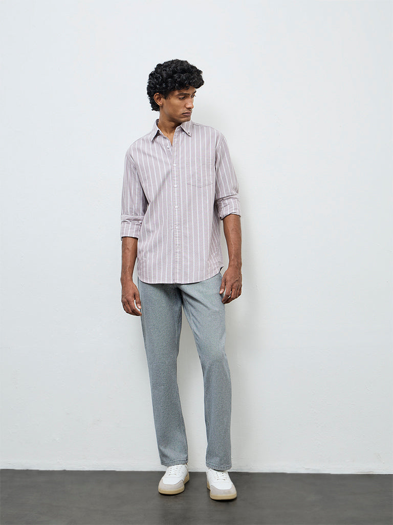 WES Casuals Dusty Pink Striped Relaxed-Fit Cotton Shirt